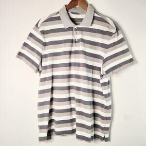 Tailorbyrd Mens Gray White Striped Short Sleeve Golf Polo Shirt Size Large